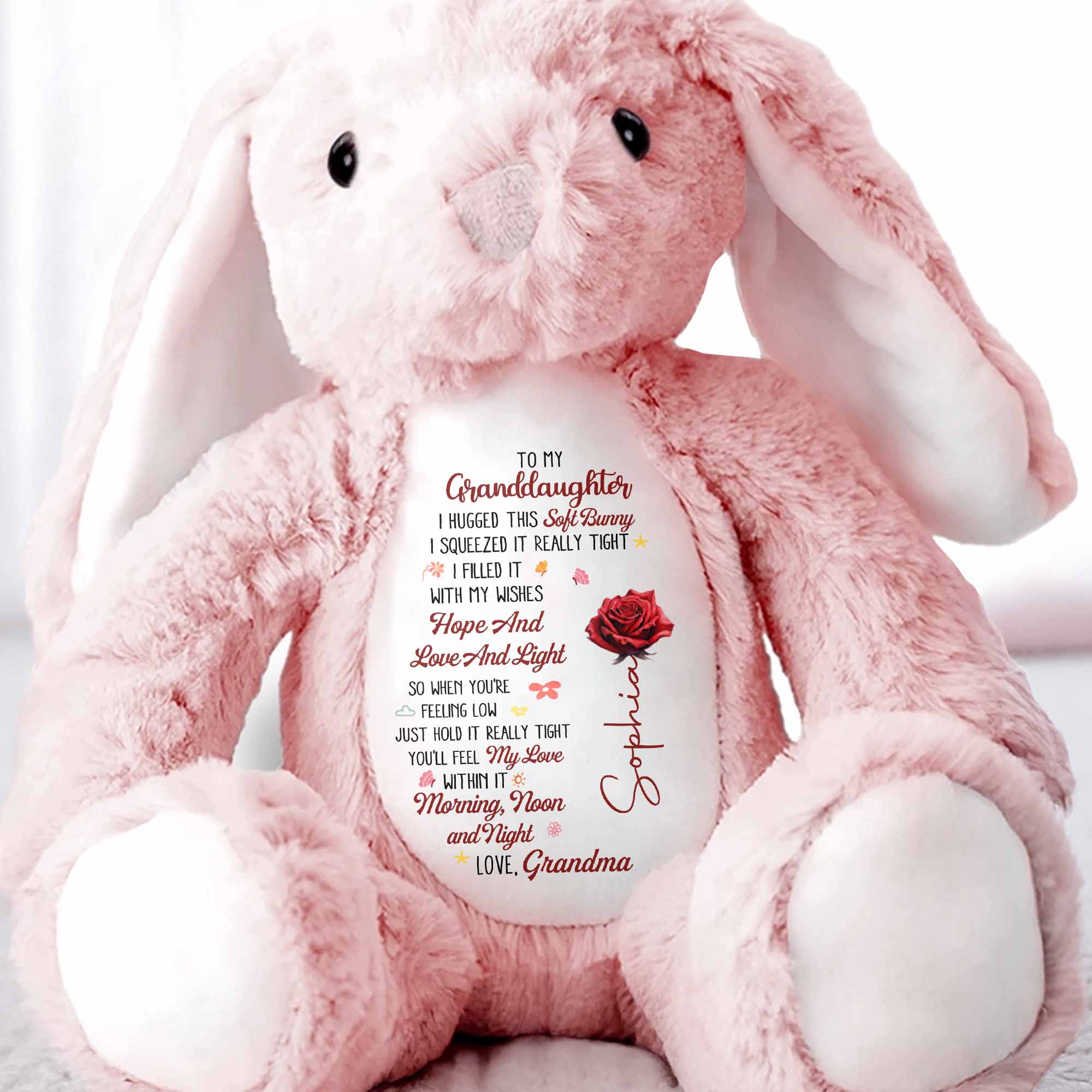 To My Granddaughter I Hugged This Soft Bunny With Red Rose - Personalized Stuffed Bunny - GDT626_BUN - Image 5