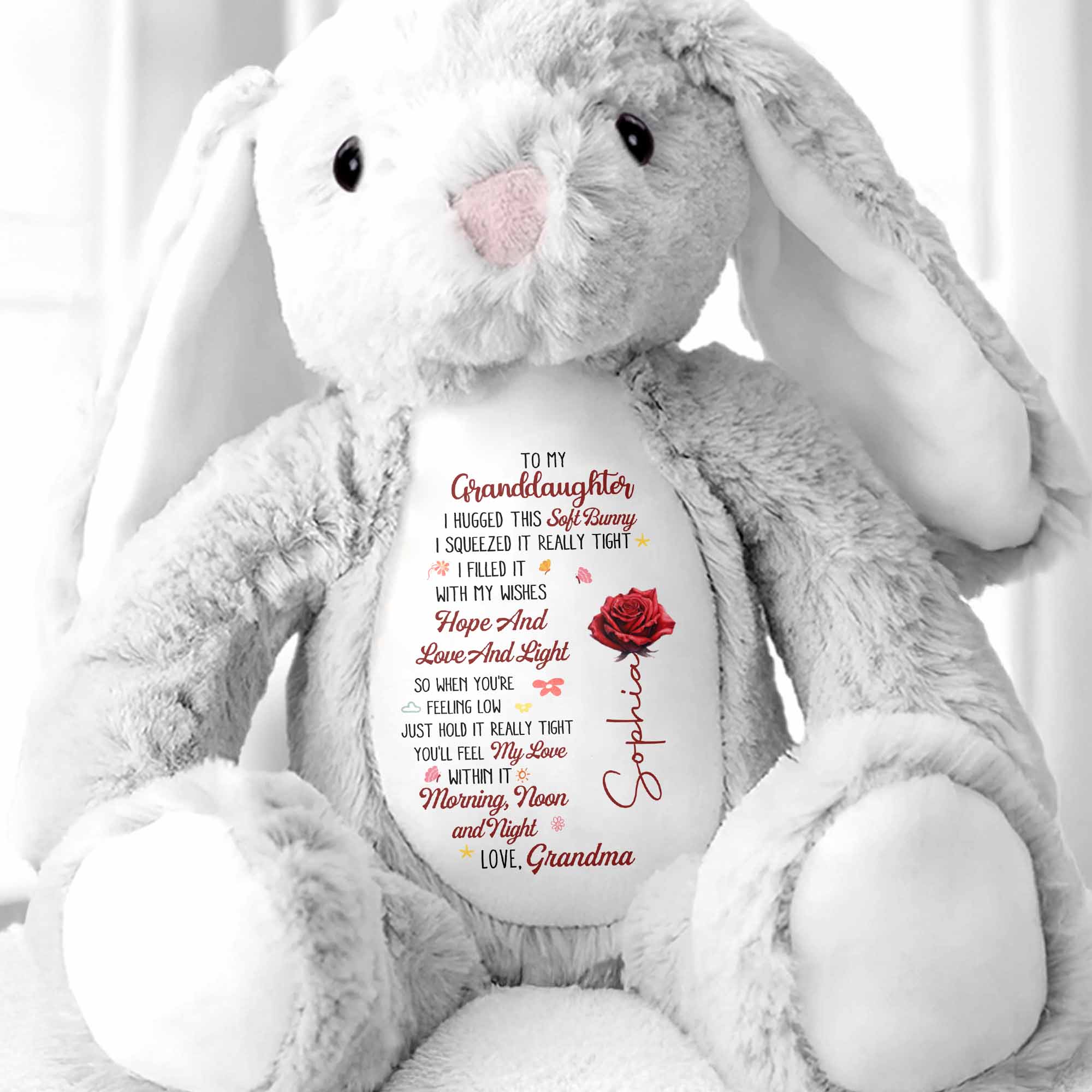 To My Granddaughter I Hugged This Soft Bunny With Red Rose - Personalized Stuffed Bunny - GDT626_BUN - Image 6