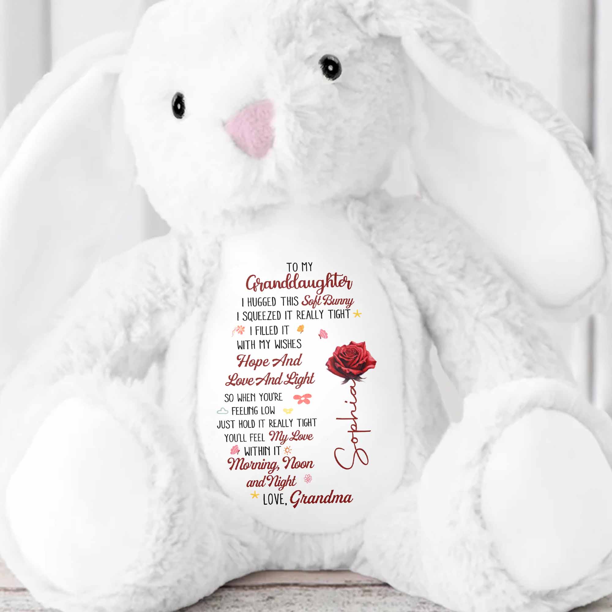 To My Granddaughter I Hugged This Soft Bunny With Red Rose - Personalized Stuffed Bunny - GDT626_BUN - Image 7