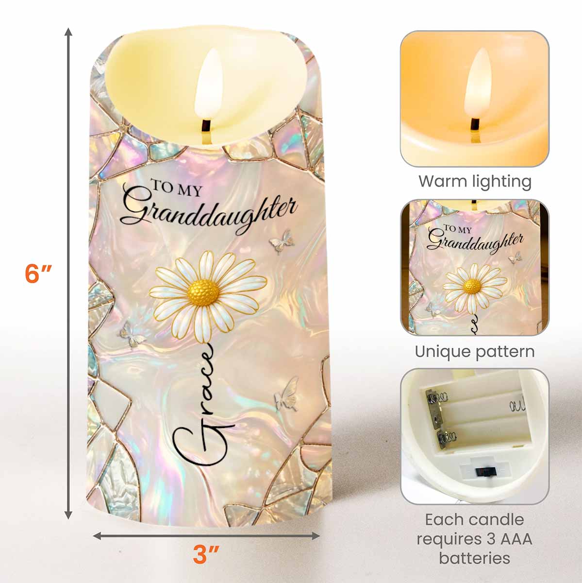To My Granddaughter Never Forget That I Love You Flower Butterflies Candle - Personalized Custom LED Candle - GDT632_LECA - Image 3