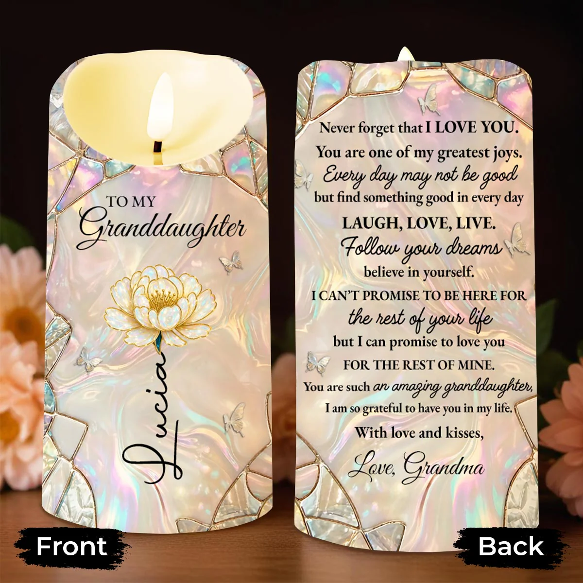 To My Granddaughter Never Forget That I Love You Flower Butterflies Candle - Personalized Custom LED Candle - GDT632_LECA - Image 5