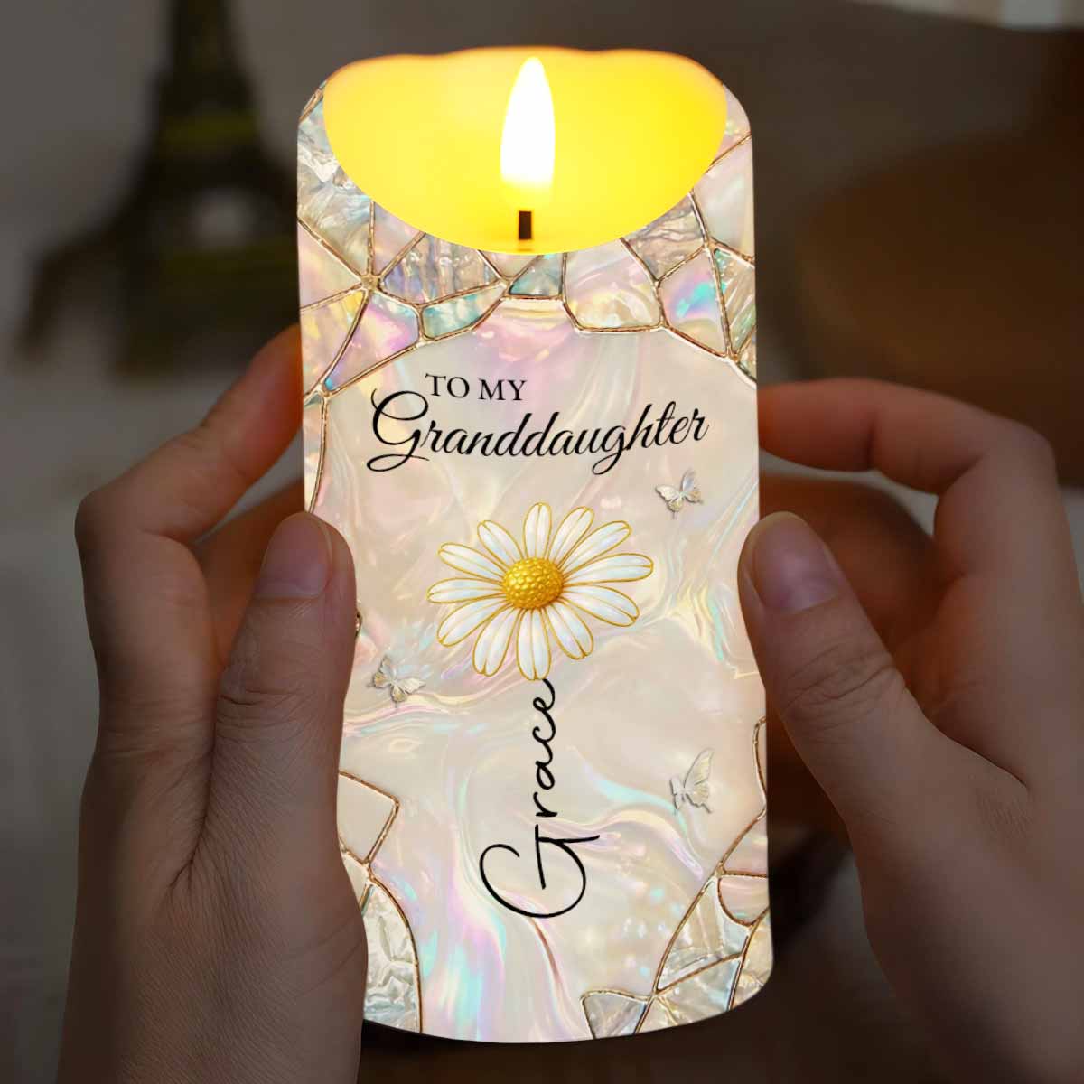 To My Granddaughter Never Forget That I Love You Flower Butterflies Candle - Personalized Custom LED Candle - GDT632_LECA - Image 7