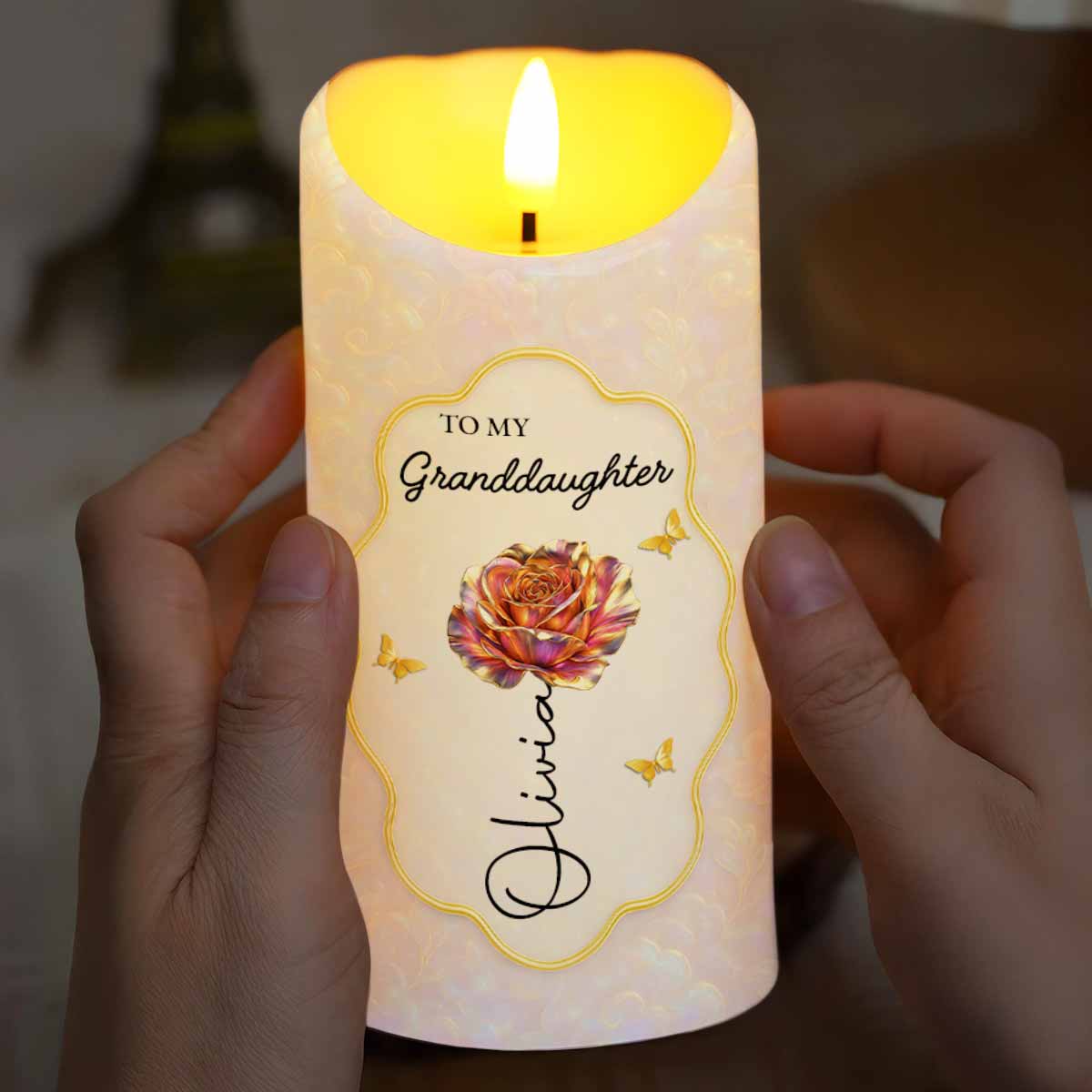 To My Granddaughter Never Forget That I Love You Flower Butterfly - Personalized Custom LED Candle - GDT625_LECA - Image 7