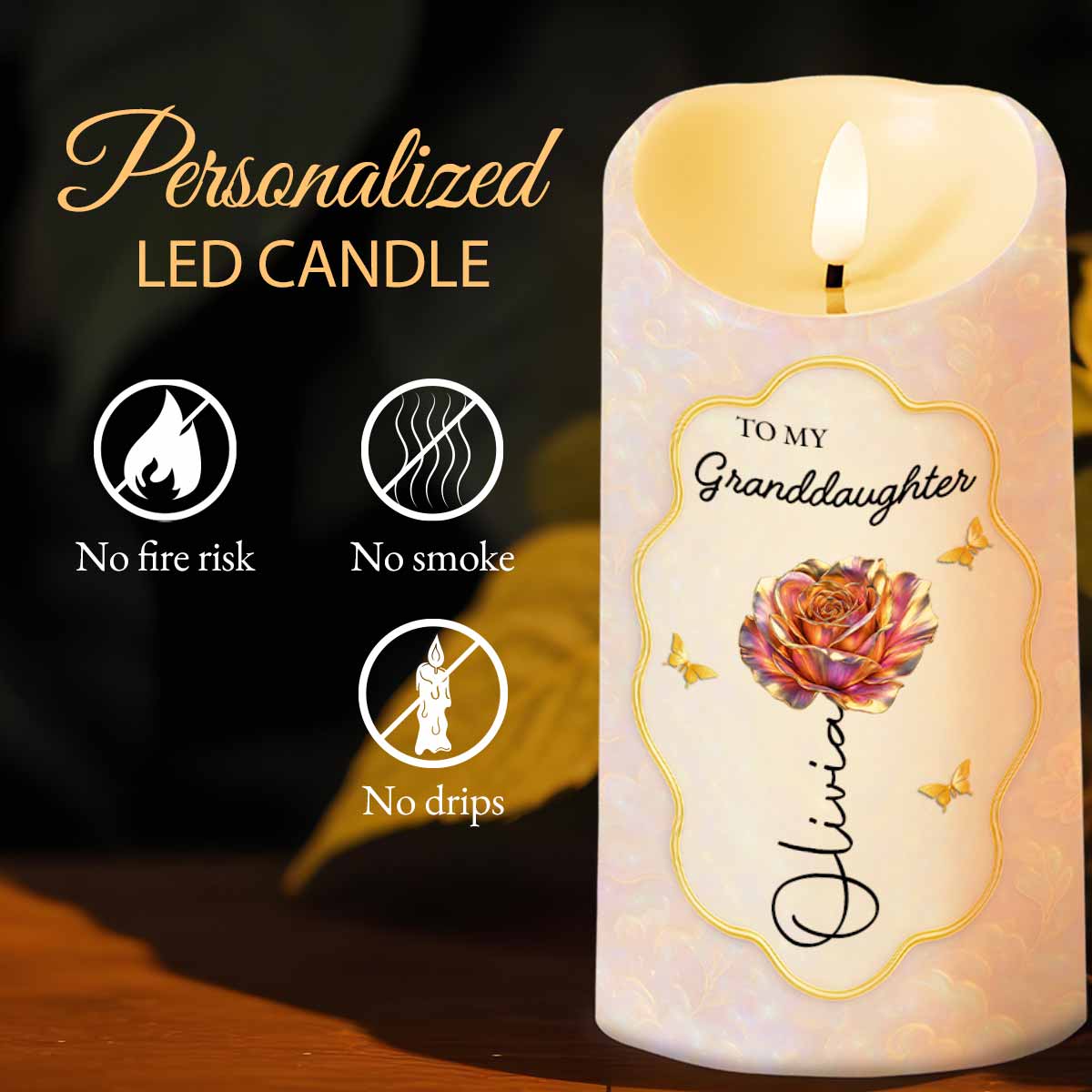 To My Granddaughter Never Forget That I Love You Flower Butterfly - Personalized Custom LED Candle - GDT625_LECA - Image 8