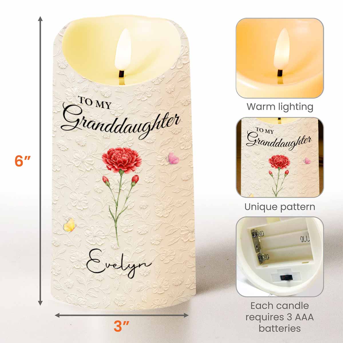 To My Granddaughter Never Forget That I Love You Flowers - Personalized Custom LED Candle - GDT614_LECA - Image 3