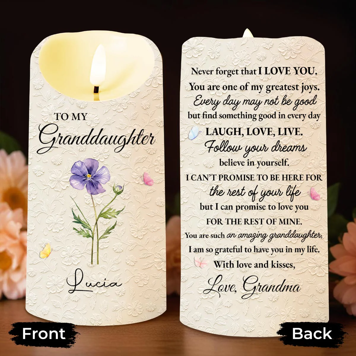 To My Granddaughter Never Forget That I Love You Flowers - Personalized Custom LED Candle - GDT614_LECA - Image 5