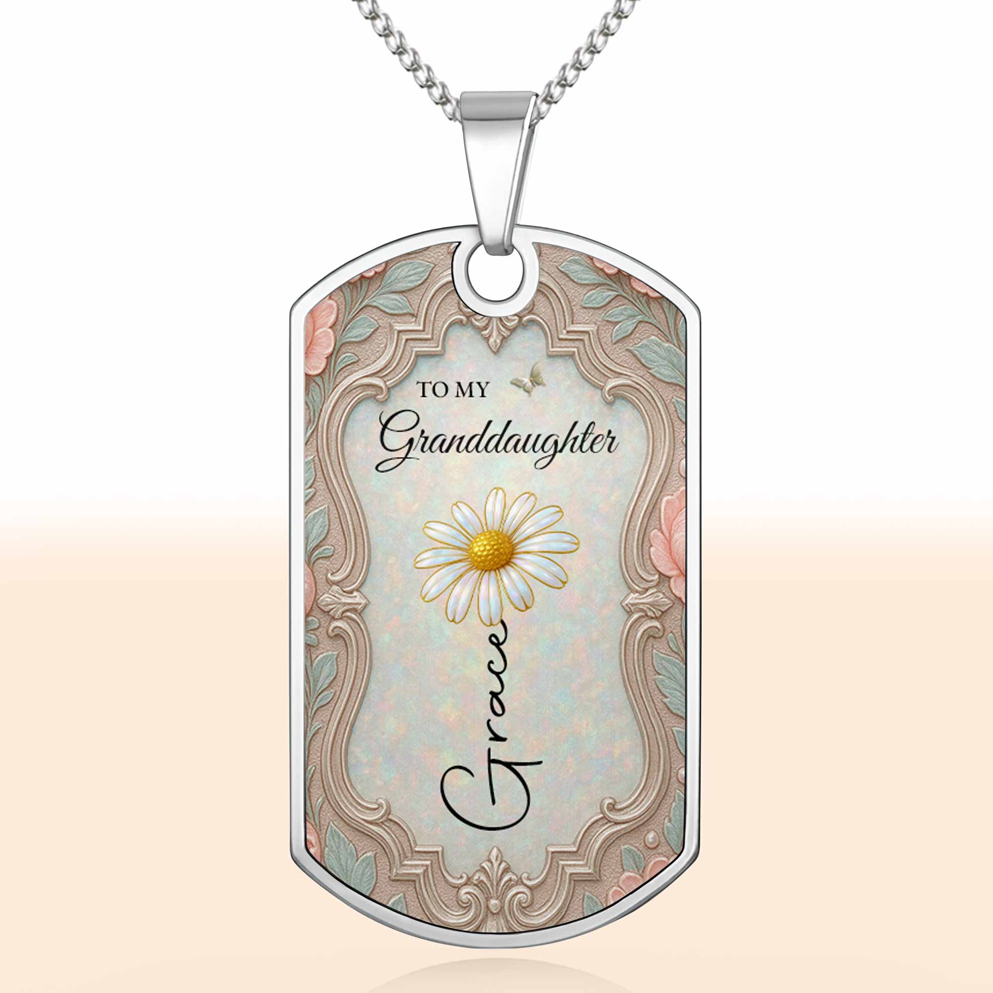 To My Granddaughter Once Upon A Time Flower And Butterfly - Personalized Custom Dog Tag Necklace - GDT557_DTNECK - Image 10