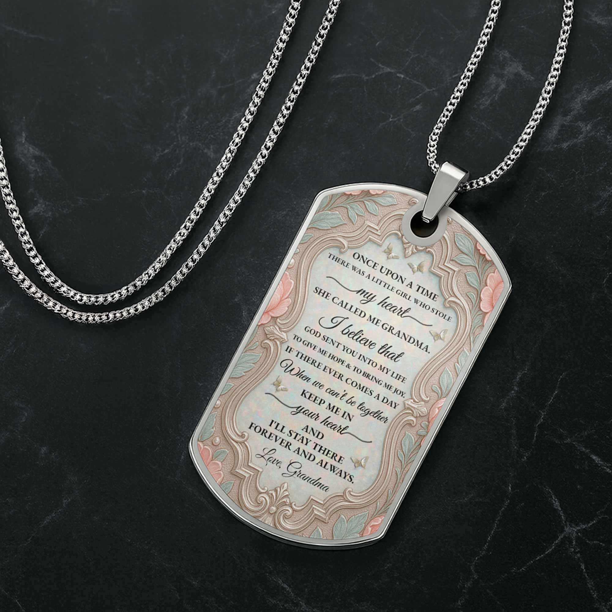 To My Granddaughter Once Upon A Time Flower And Butterfly - Personalized Custom Dog Tag Necklace - GDT557_DTNECK - Image 4