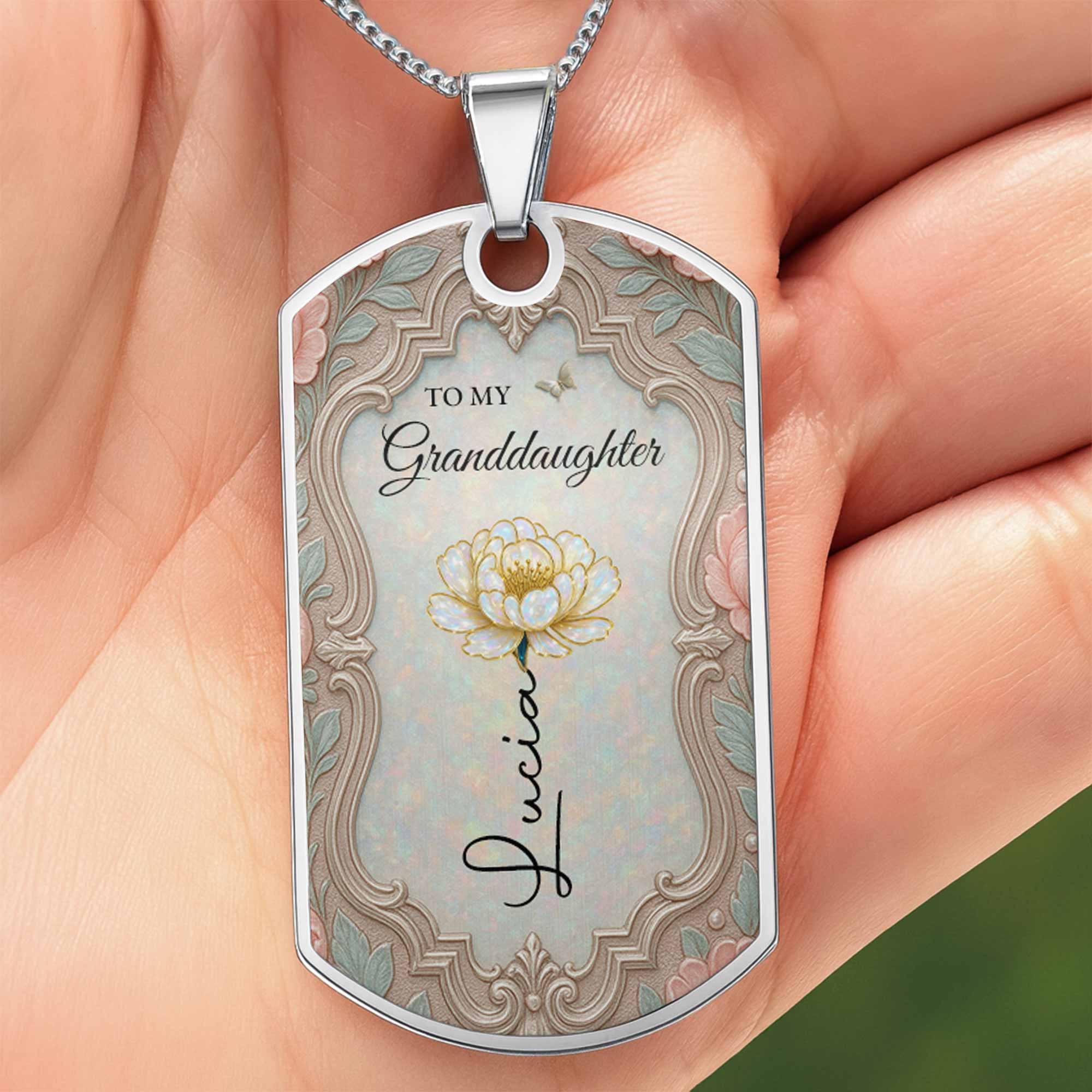 To My Granddaughter Once Upon A Time Flower And Butterfly - Personalized Custom Dog Tag Necklace - GDT557_DTNECK - Image 5