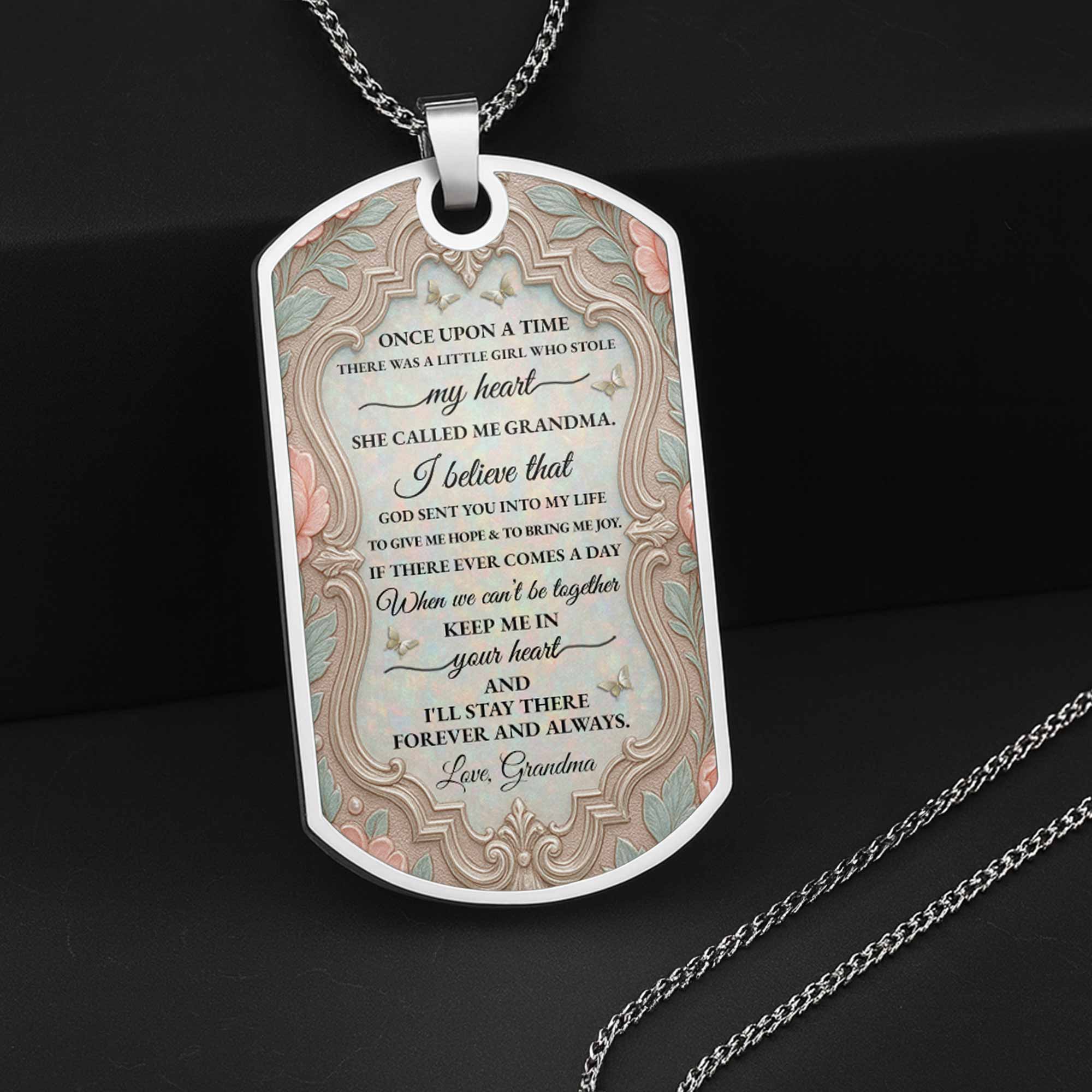 To My Granddaughter Once Upon A Time Flower And Butterfly - Personalized Custom Dog Tag Necklace - GDT557_DTNECK - Image 6