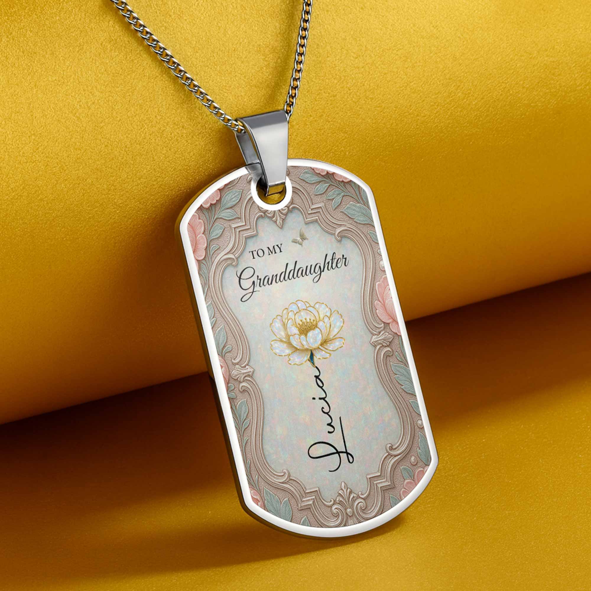 To My Granddaughter Once Upon A Time Flower And Butterfly - Personalized Custom Dog Tag Necklace - GDT557_DTNECK - Image 7