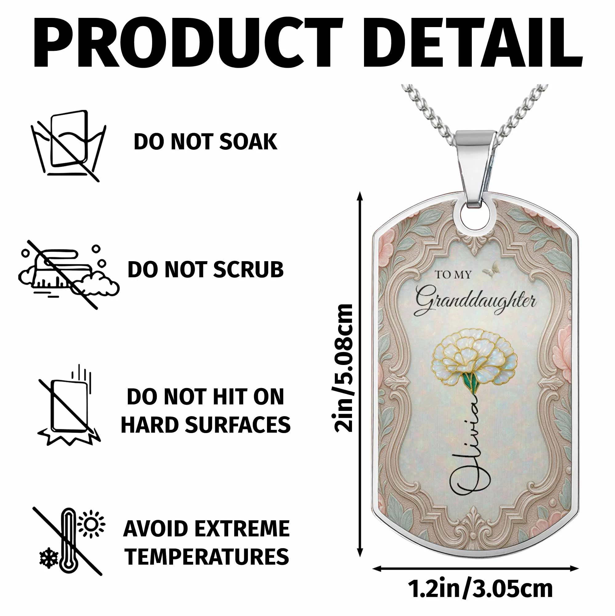 To My Granddaughter Once Upon A Time Flower And Butterfly - Personalized Custom Dog Tag Necklace - GDT557_DTNECK - Image 8
