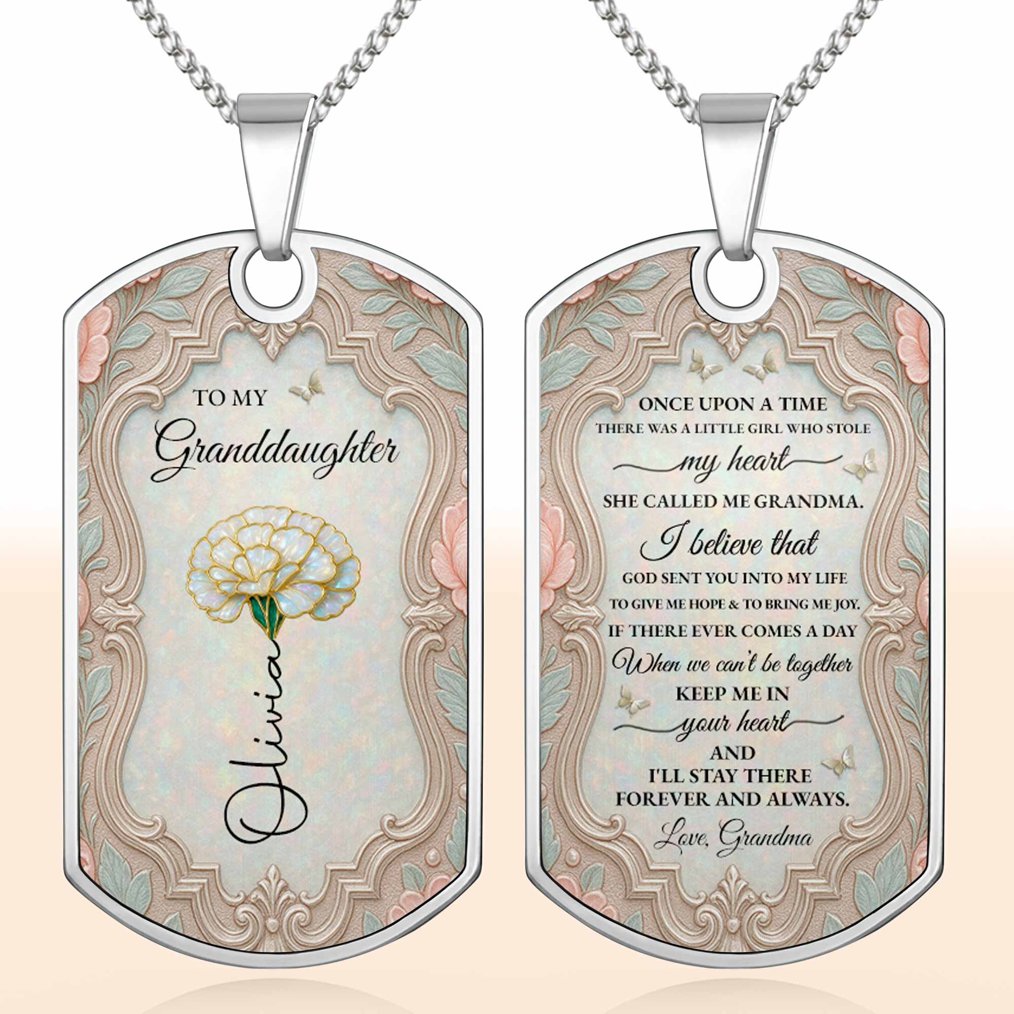To My Granddaughter Once Upon A Time Flower And Butterfly - Personalized Custom Dog Tag Necklace - GDT557_DTNECK - Image 9