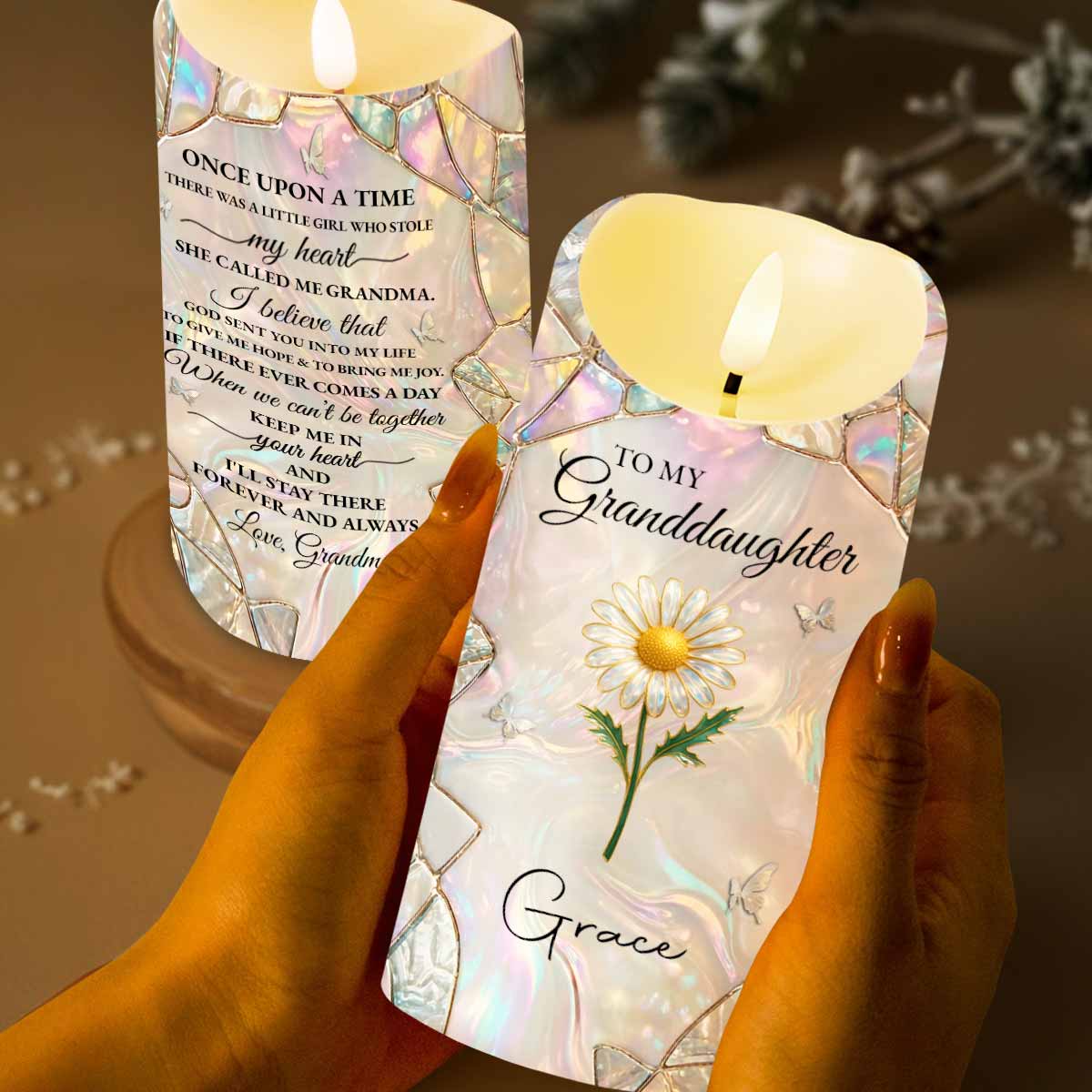 To My Granddaughter Once Upon A Time Flower Butterflies Design - Personalized Custom LED Candle - GDT648_LECA - Image 2