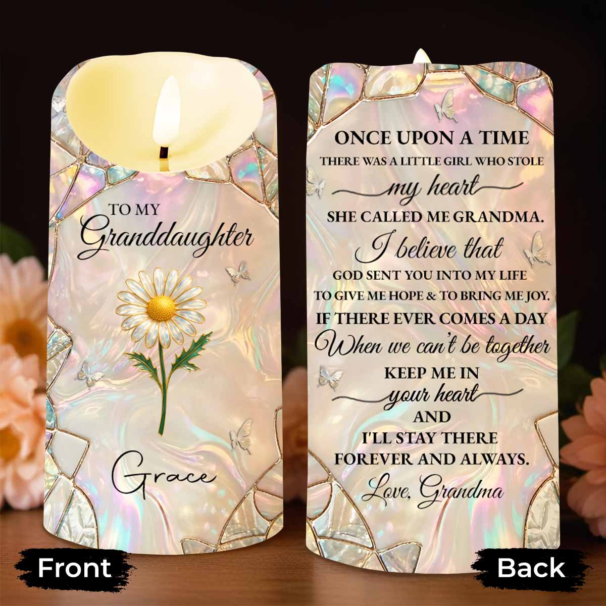 To My Granddaughter Once Upon A Time Flower Butterflies Design - Personalized Custom LED Candle - GDT648_LECA - Image 5