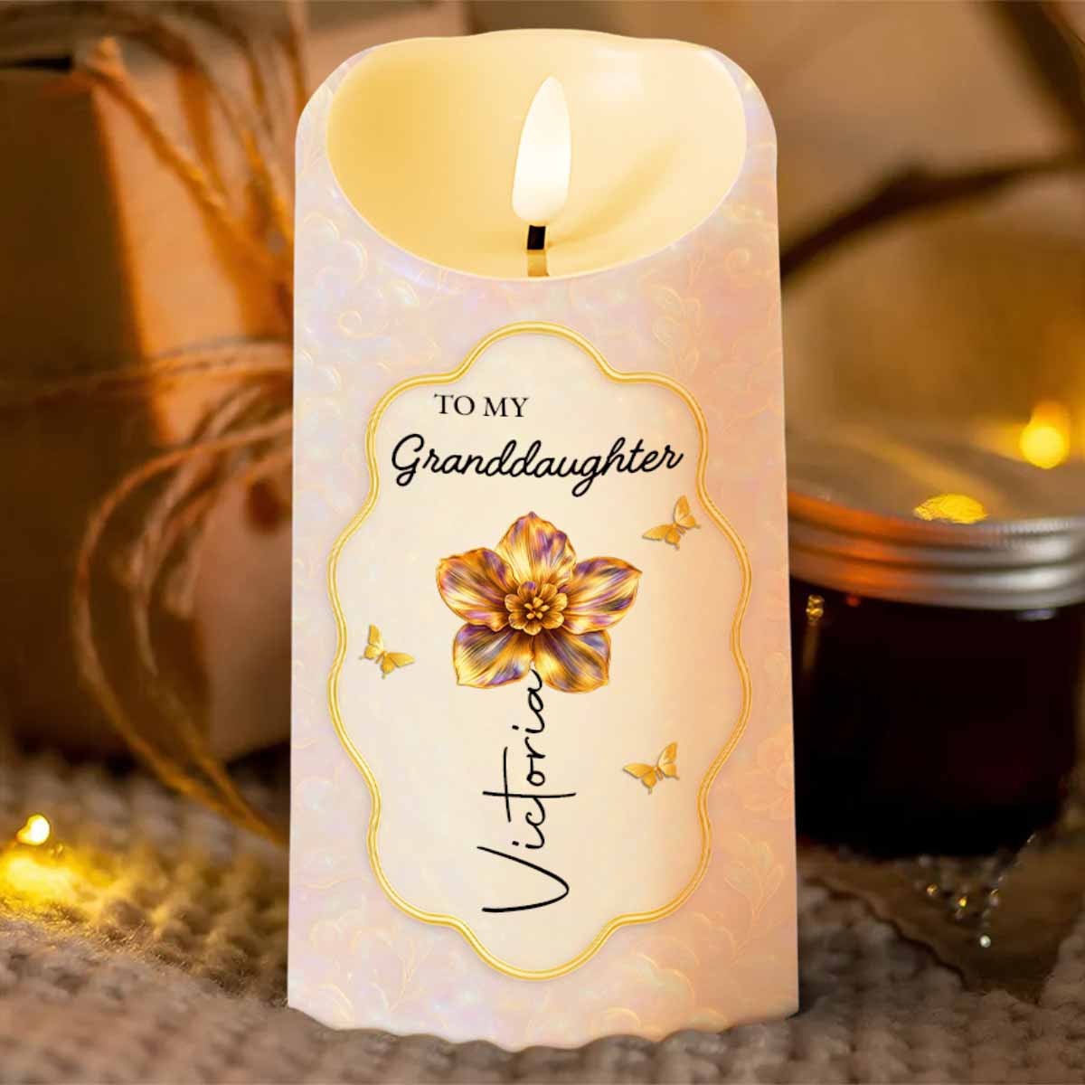 To My Granddaughter Once Upon A Time Flower Butterflies Heart - Personalized Custom LED Candle - GDT624_LECA - Image 4