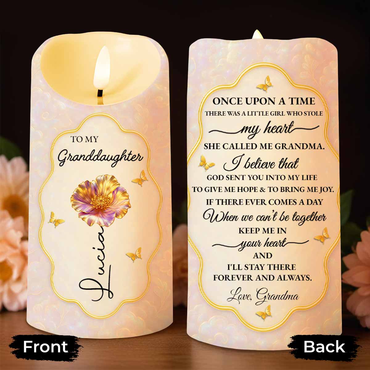 To My Granddaughter Once Upon A Time Flower Butterflies Heart - Personalized Custom LED Candle - GDT624_LECA - Image 5
