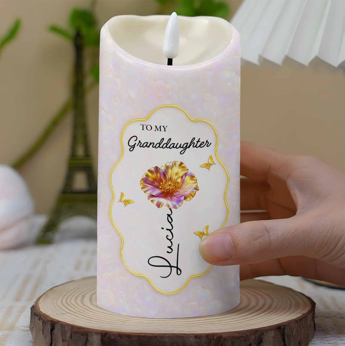 To My Granddaughter Once Upon A Time Flower Butterflies Heart - Personalized Custom LED Candle - GDT624_LECA - Image 7