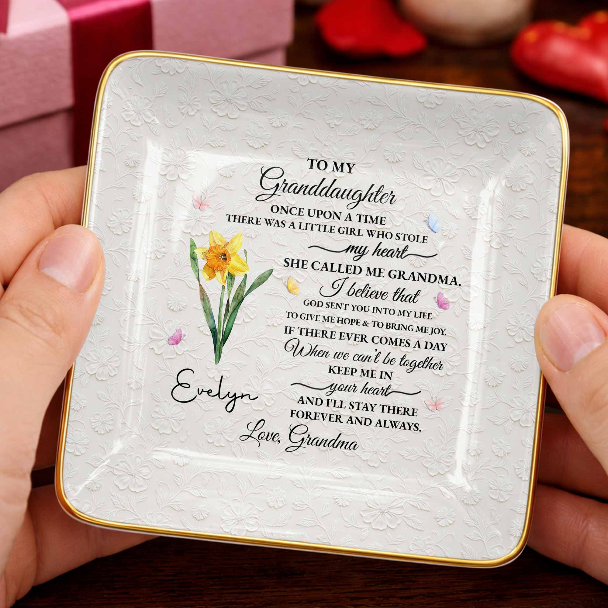 To My Granddaughter Once Upon A Time Flower Butterfly Jewelry Dish - Personalized Custom Jewelry Dish, Ceramic Dish, Square Shape - GDT613_SCRF - Image 7