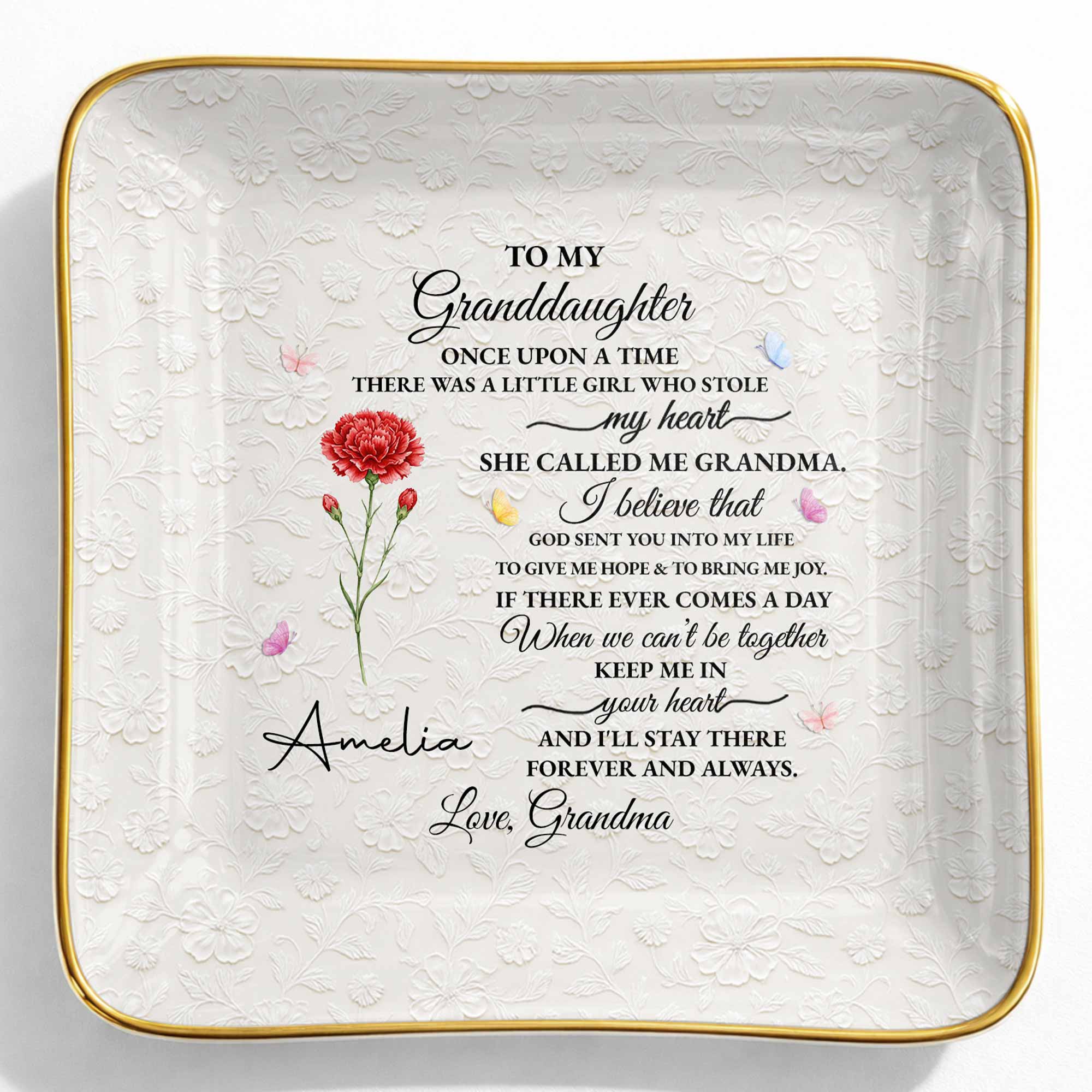 To My Granddaughter Once Upon A Time Flower Butterfly Jewelry Dish - Personalized Custom Jewelry Dish, Ceramic Dish, Square Shape - GDT613_SCRF - Image 9