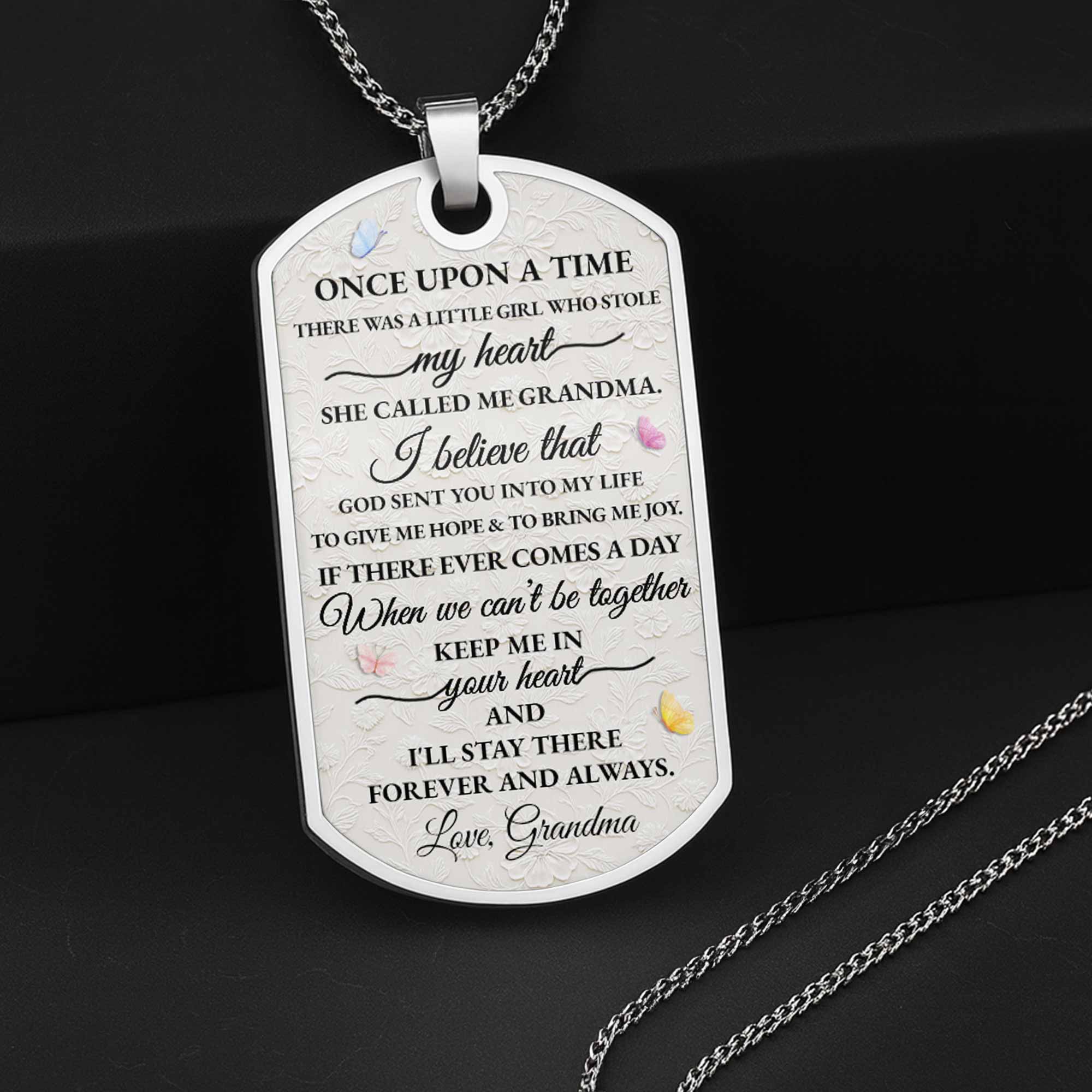 To My Granddaughter Once Upon A Time Flower Butterfly - Personalized Custom Dog Tag Necklace - GDT613_DTNECK - Image 6