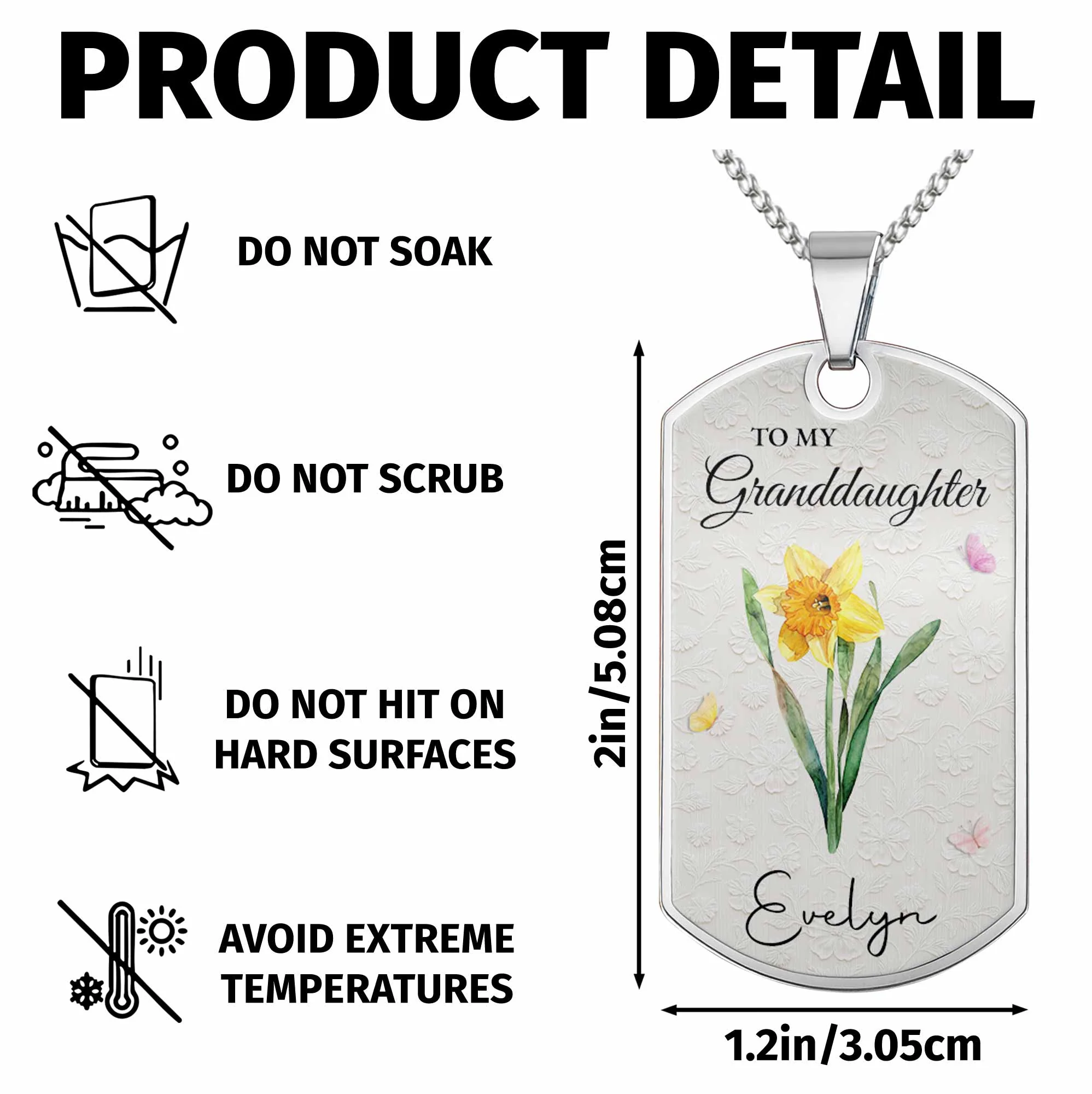 To My Granddaughter Once Upon A Time Flower Butterfly - Personalized Custom Dog Tag Necklace - GDT613_DTNECK - Image 8