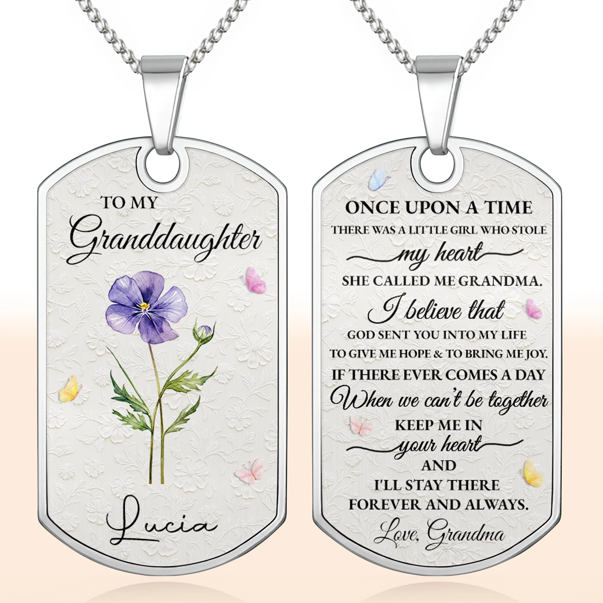 To My Granddaughter Once Upon A Time Flower Butterfly - Personalized Custom Dog Tag Necklace - GDT613_DTNECK - Image 9