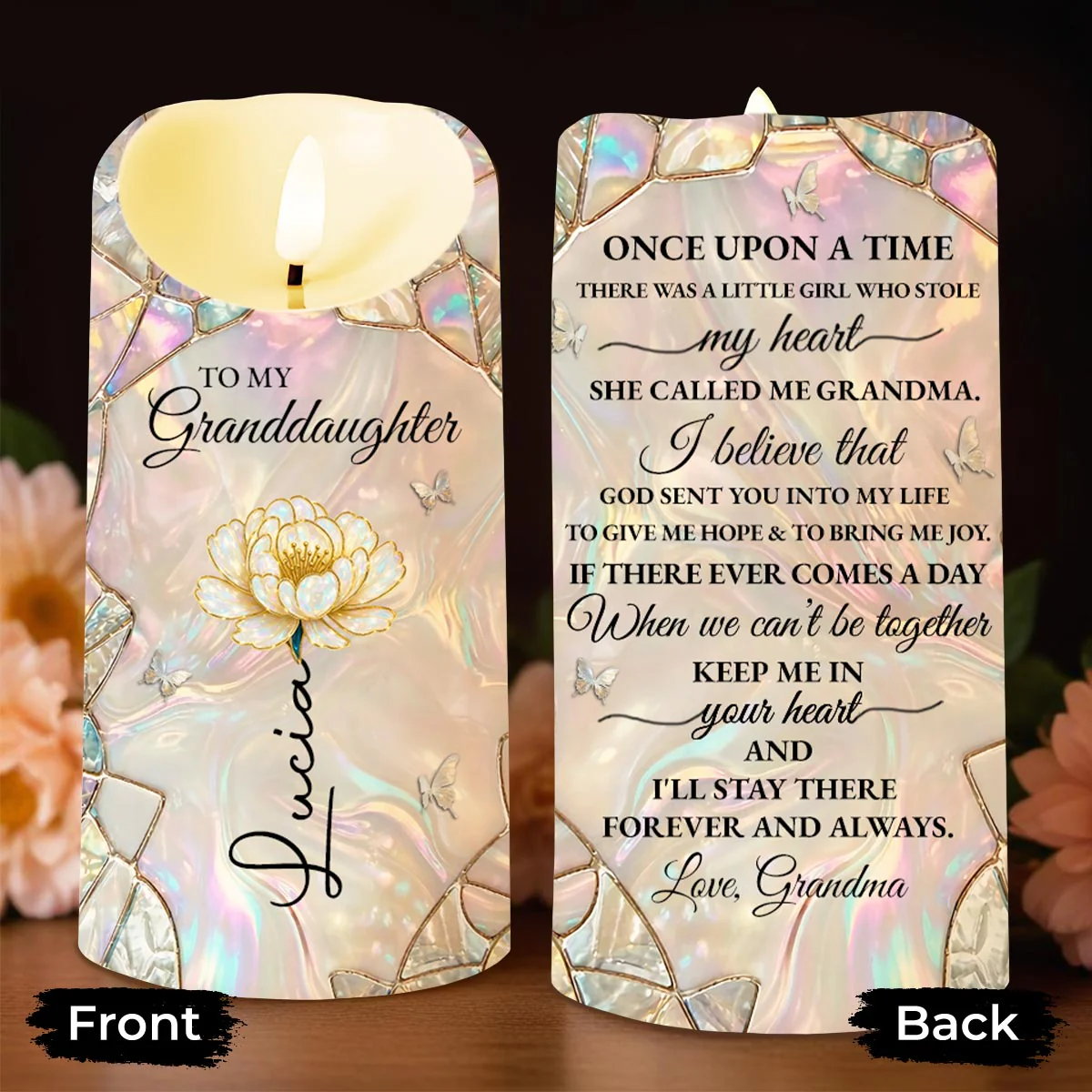 To My Granddaughter Once Upon A Time Lotus Flower Stained Glass - Personalized Custom LED Candle - GDT630_LECA - Image 5