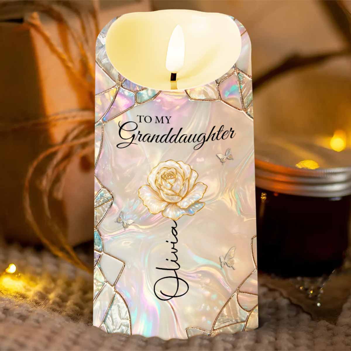 To My Granddaughter Once Upon A Time Lotus Flower Stained Glass - Personalized Custom LED Candle - GDT630_LECA - Image 6