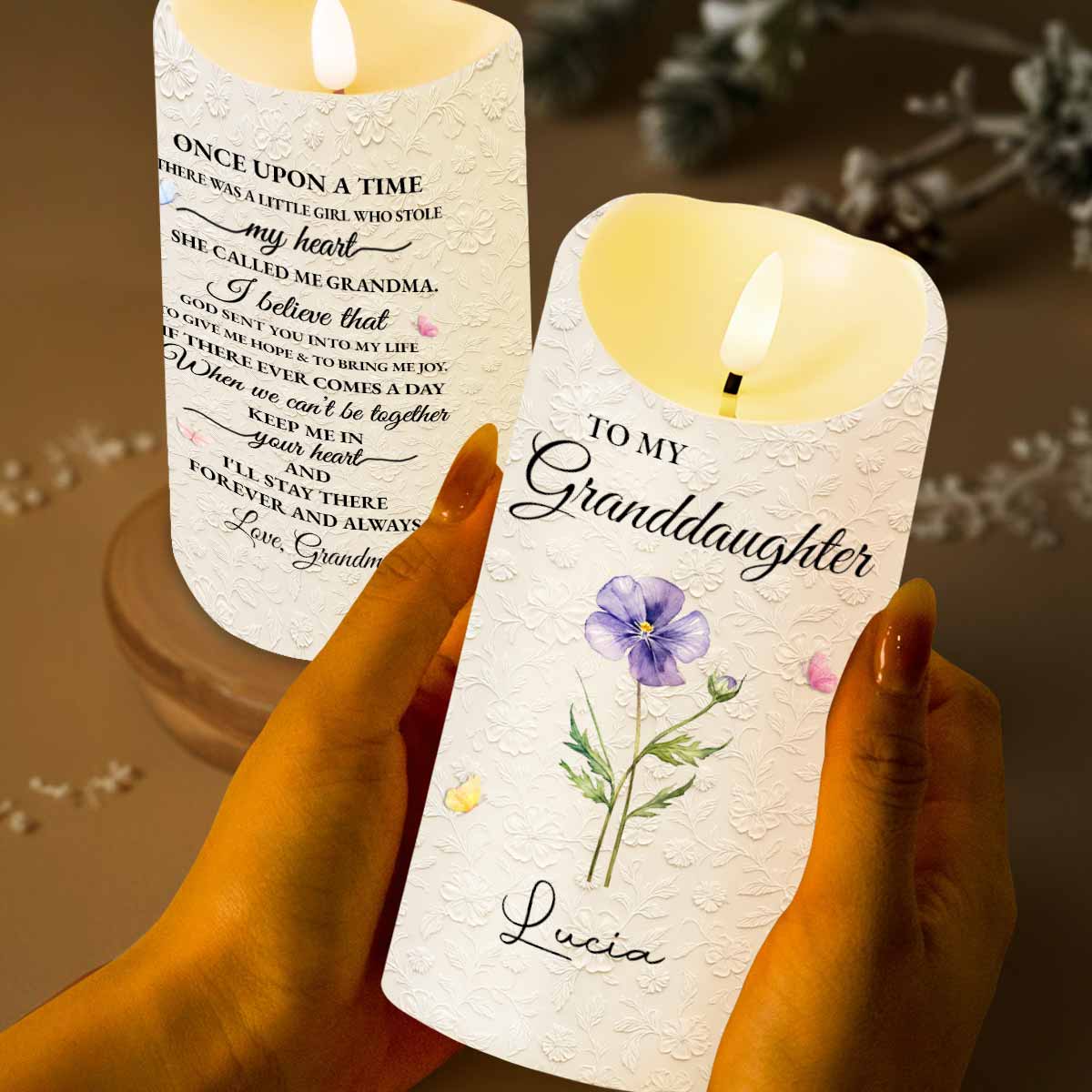 To My Granddaughter Once Upon A Time Purple Flower And Butterflies - Personalized Custom LED Candle - GDT613_LECA - Image 3