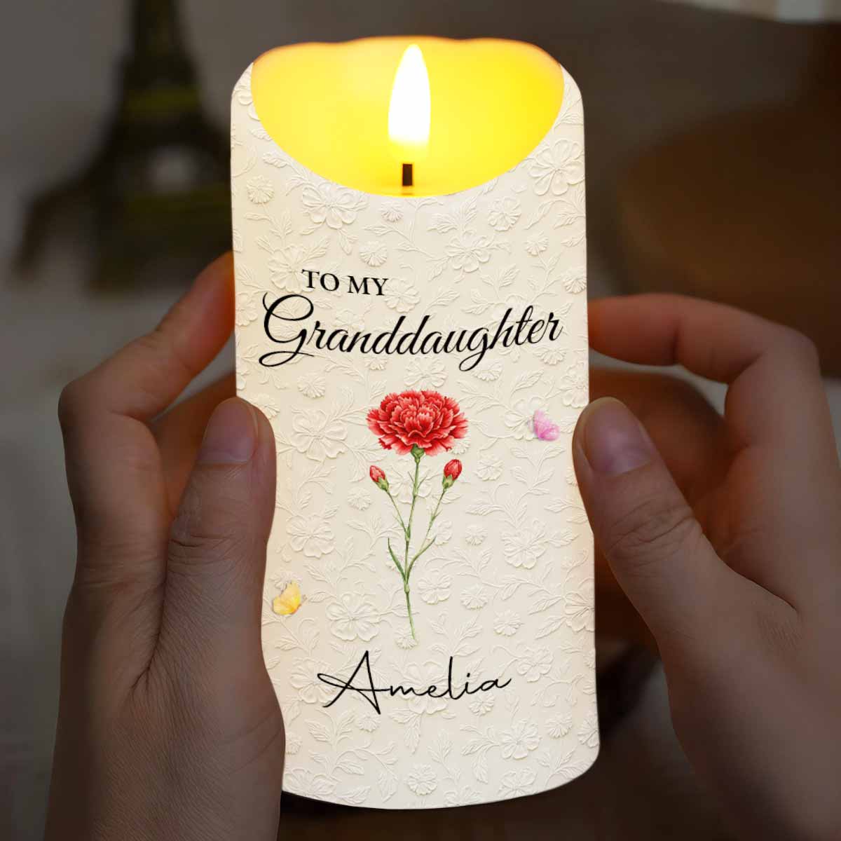 To My Granddaughter Once Upon A Time Purple Flower And Butterflies - Personalized Custom LED Candle - GDT613_LECA - Image 4