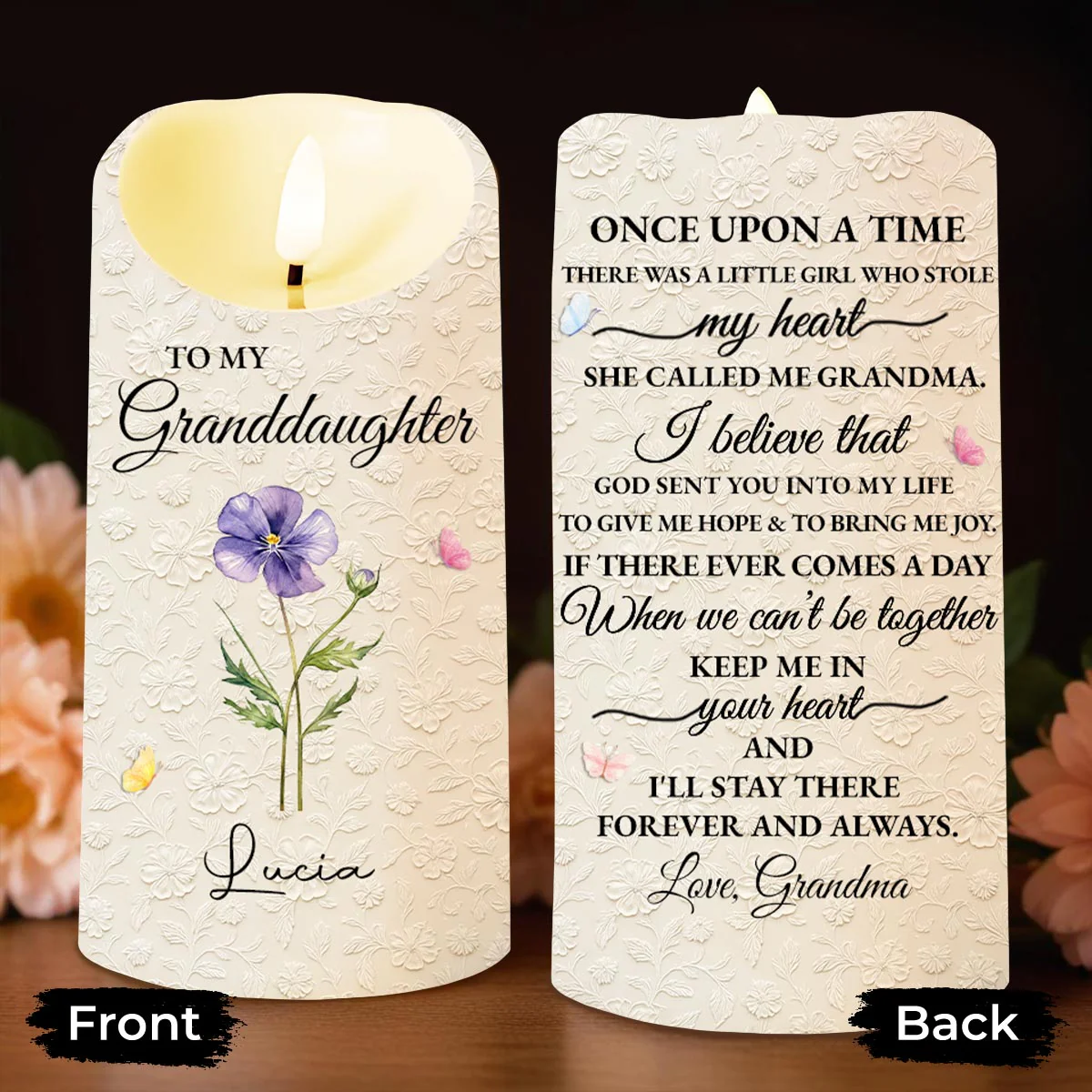 To My Granddaughter Once Upon A Time Purple Flower And Butterflies - Personalized Custom LED Candle - GDT613_LECA - Image 5