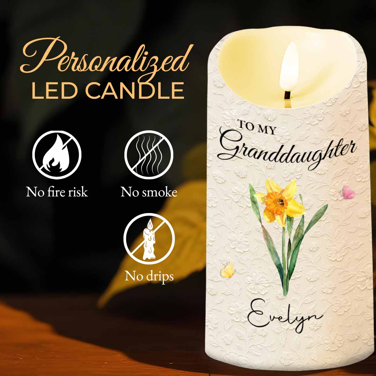 To My Granddaughter Once Upon A Time Purple Flower And Butterflies - Personalized Custom LED Candle - GDT613_LECA - Image 7