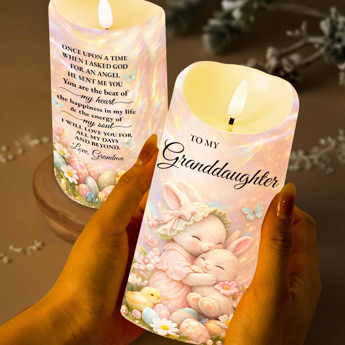To My Granddaughter Once Upon A Time Rabbit Easter Egg Flower - Personalized Custom LED Candle - GDT647_LECA - Image 2