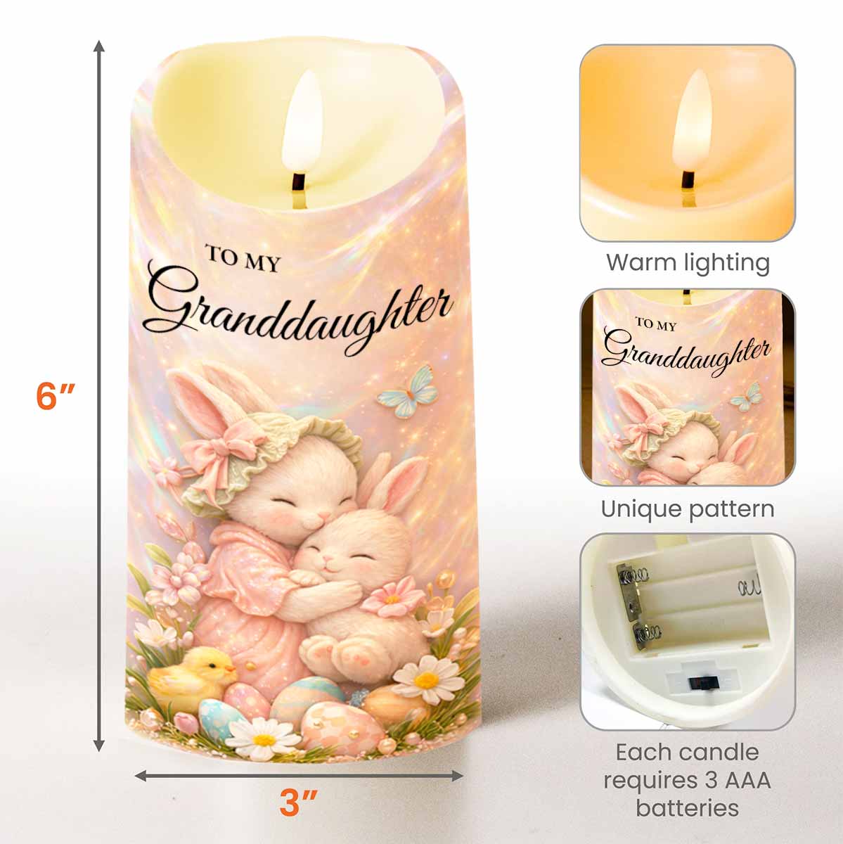 To My Granddaughter Once Upon A Time Rabbit Easter Egg Flower - Personalized Custom LED Candle - GDT647_LECA - Image 3