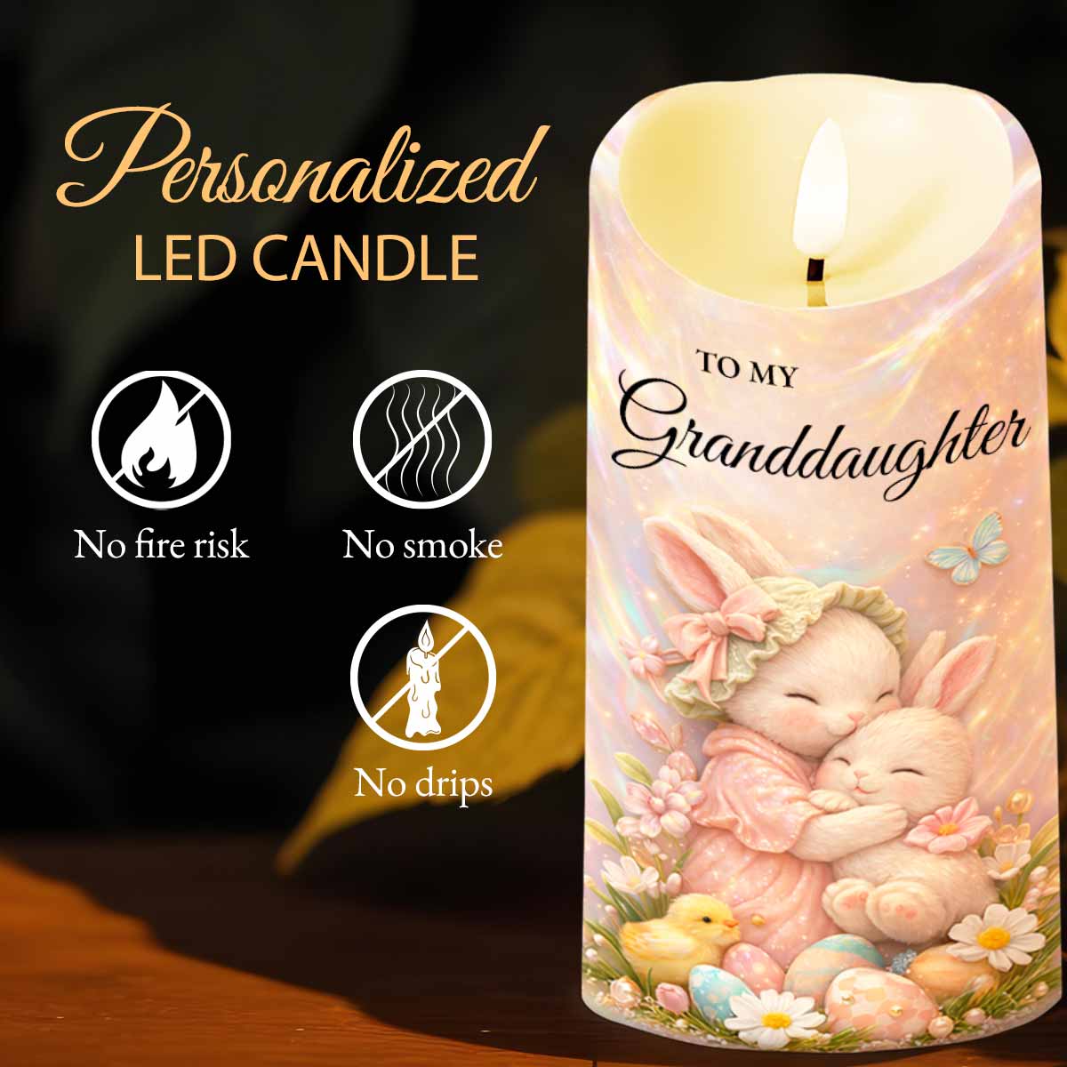 To My Granddaughter Once Upon A Time Rabbit Easter Egg Flower - Personalized Custom LED Candle - GDT647_LECA - Image 4