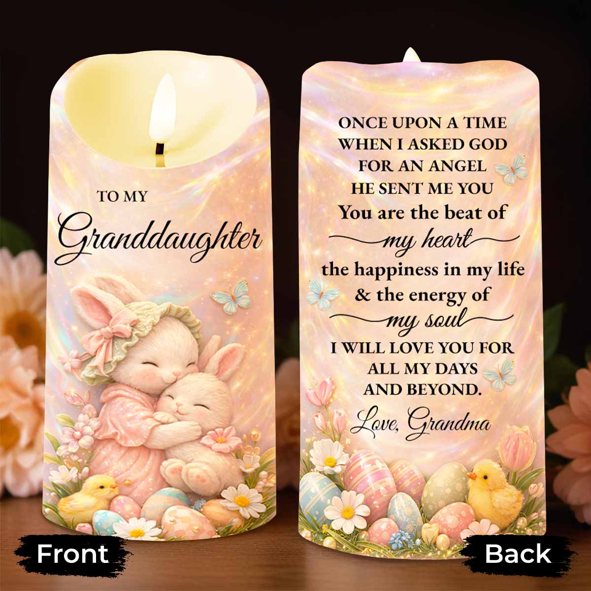 To My Granddaughter Once Upon A Time Rabbit Easter Egg Flower - Personalized Custom LED Candle - GDT647_LECA - Image 5