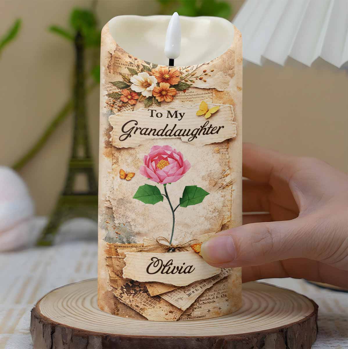 To My Granddaughter Straighten Your Crown Red Rose Butterfly Candle - Personalized Custom LED Candle - GDT635_LECA - Image 8