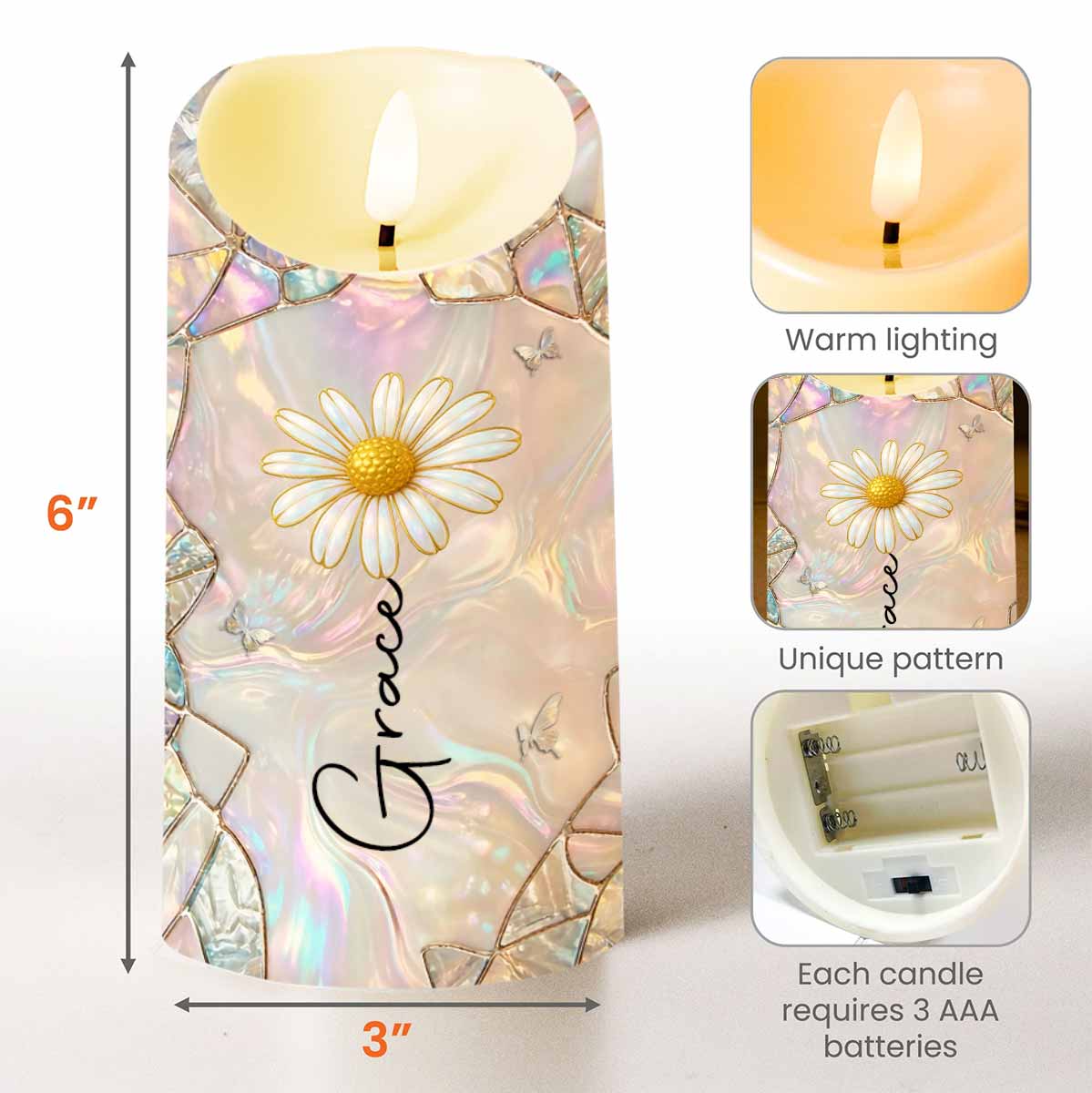 To My Granddaughter Whenever You Feel Overwhelmed Straighten Your Crown Flower Butterfly - Personalized Custom LED Candle - GDT633_LECA - Image 3