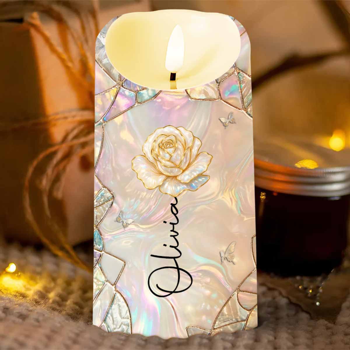 To My Granddaughter Whenever You Feel Overwhelmed Straighten Your Crown Flower Butterfly - Personalized Custom LED Candle - GDT633_LECA - Image 6