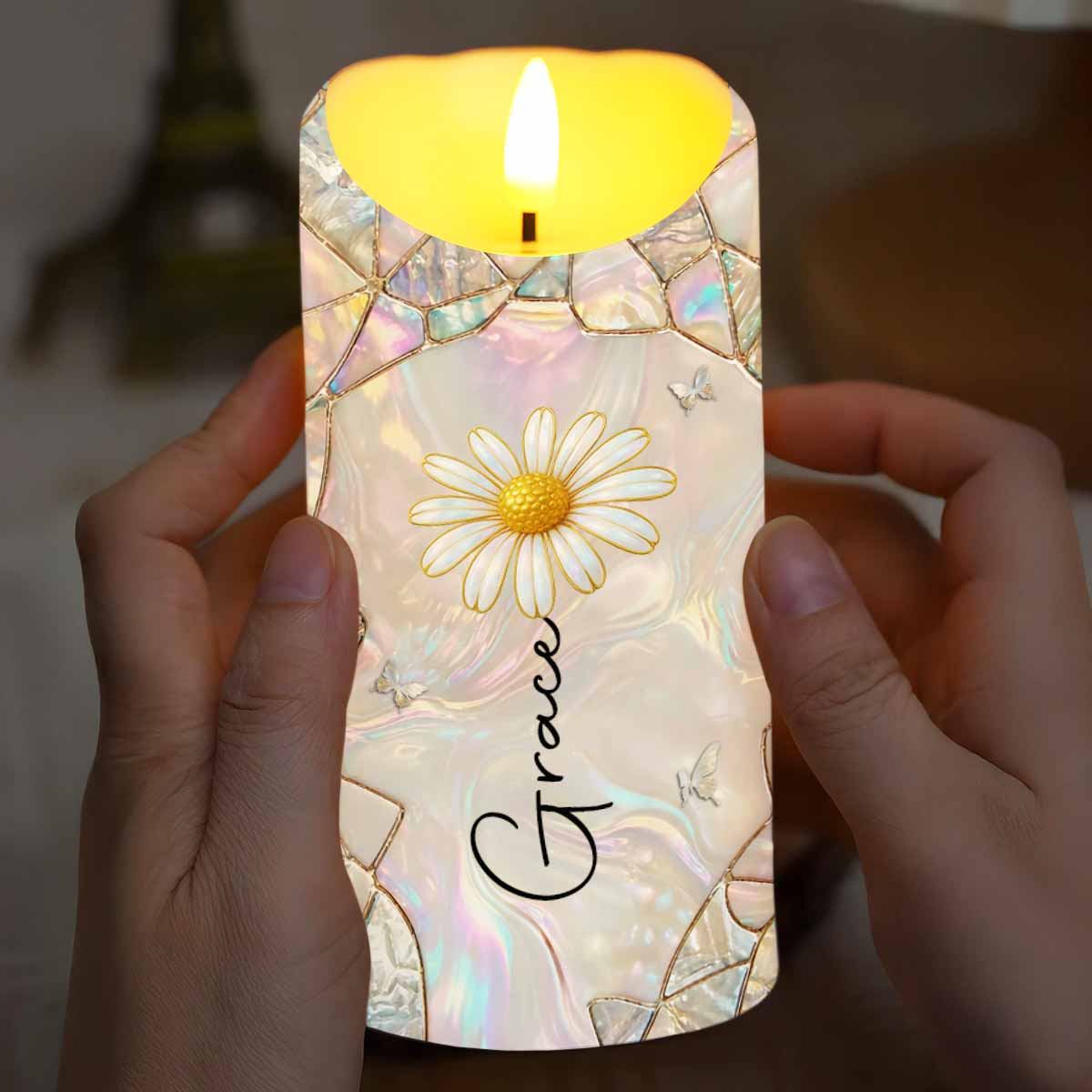 To My Granddaughter Whenever You Feel Overwhelmed Straighten Your Crown Flower Butterfly - Personalized Custom LED Candle - GDT633_LECA - Image 7