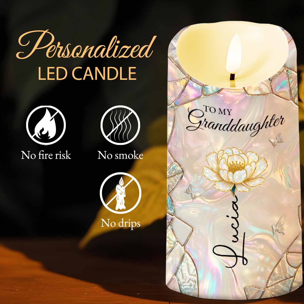 To My Granddaughter You Leave A Little Sparkle Flower And Butterfly - Personalized Custom LED Candle - GDT634_LECA - Image 4