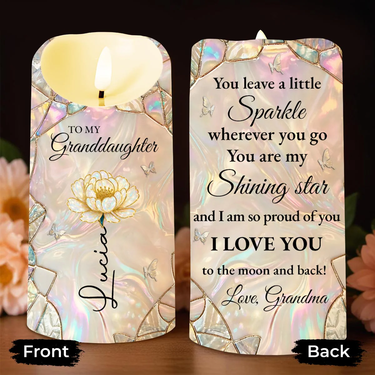 To My Granddaughter You Leave A Little Sparkle Flower And Butterfly - Personalized Custom LED Candle - GDT634_LECA - Image 5