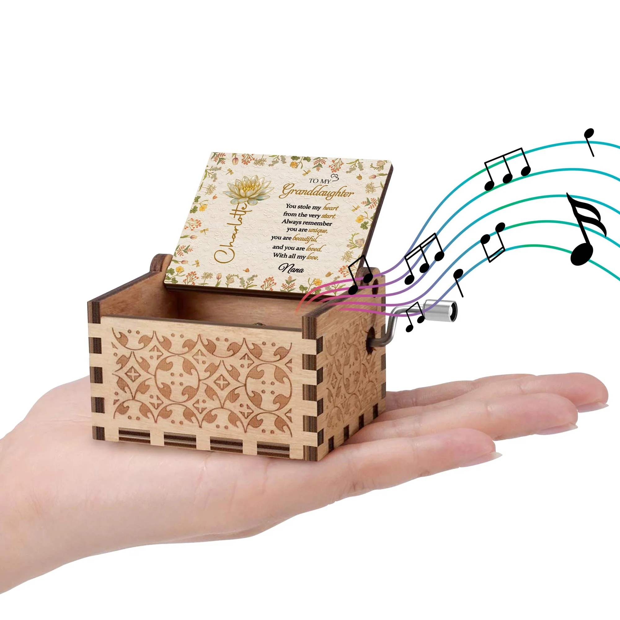 To My Granddaughter You Stole My Heart Lotus Flowers And Dragonflies - Custom Music Box With "You Are My Sunshine" Tune - GDT639_MZB - Image 10