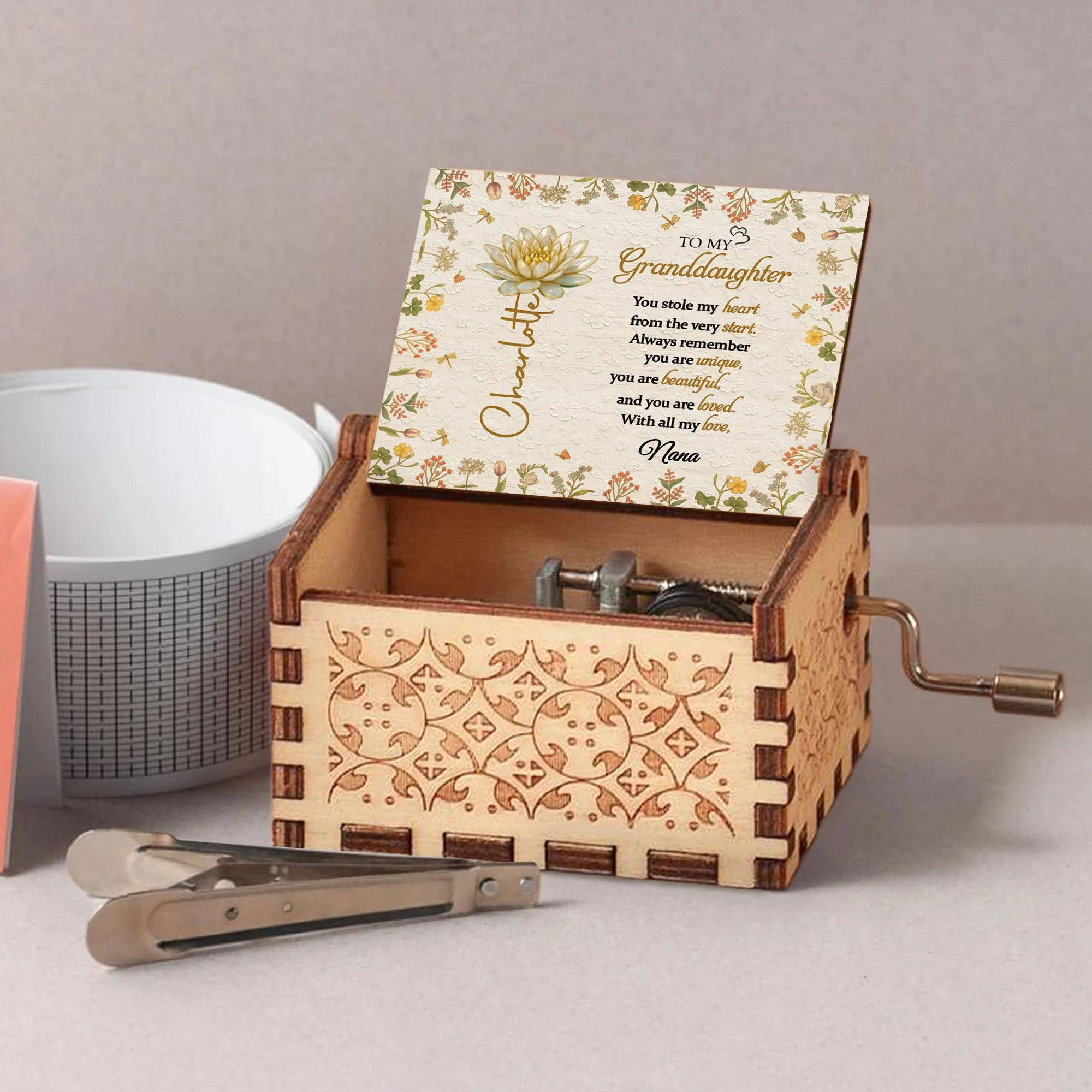 To My Granddaughter You Stole My Heart Lotus Flowers And Dragonflies - Custom Music Box With "You Are My Sunshine" Tune - GDT639_MZB - Image 7
