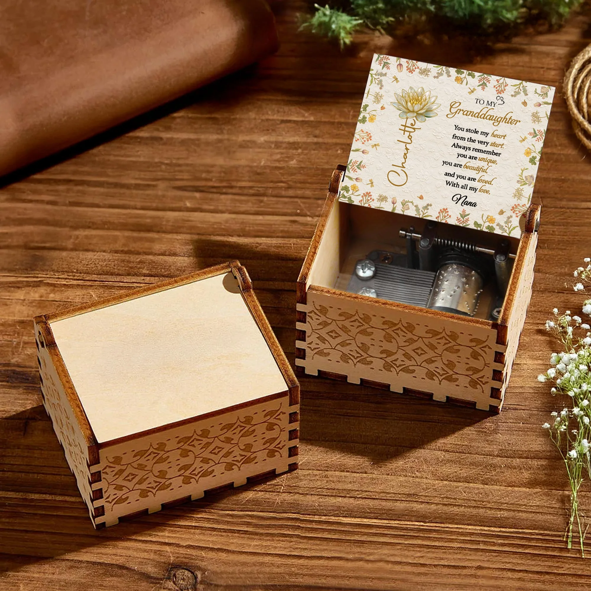 To My Granddaughter You Stole My Heart Lotus Flowers And Dragonflies - Custom Music Box With "You Are My Sunshine" Tune - GDT639_MZB - Image 9