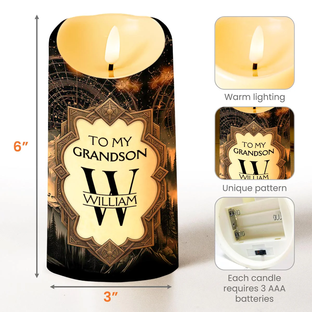 To My Grandson Be Strong And Chase Your Dreams Monogram Mountain - Personalized Custom LED Candle - GSN067_LECA - Image 3