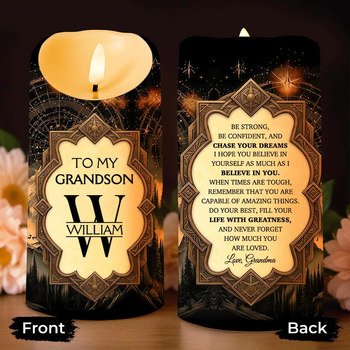To My Grandson Be Strong And Chase Your Dreams Monogram Mountain - Personalized Custom LED Candle - GSN067_LECA - Image 8
