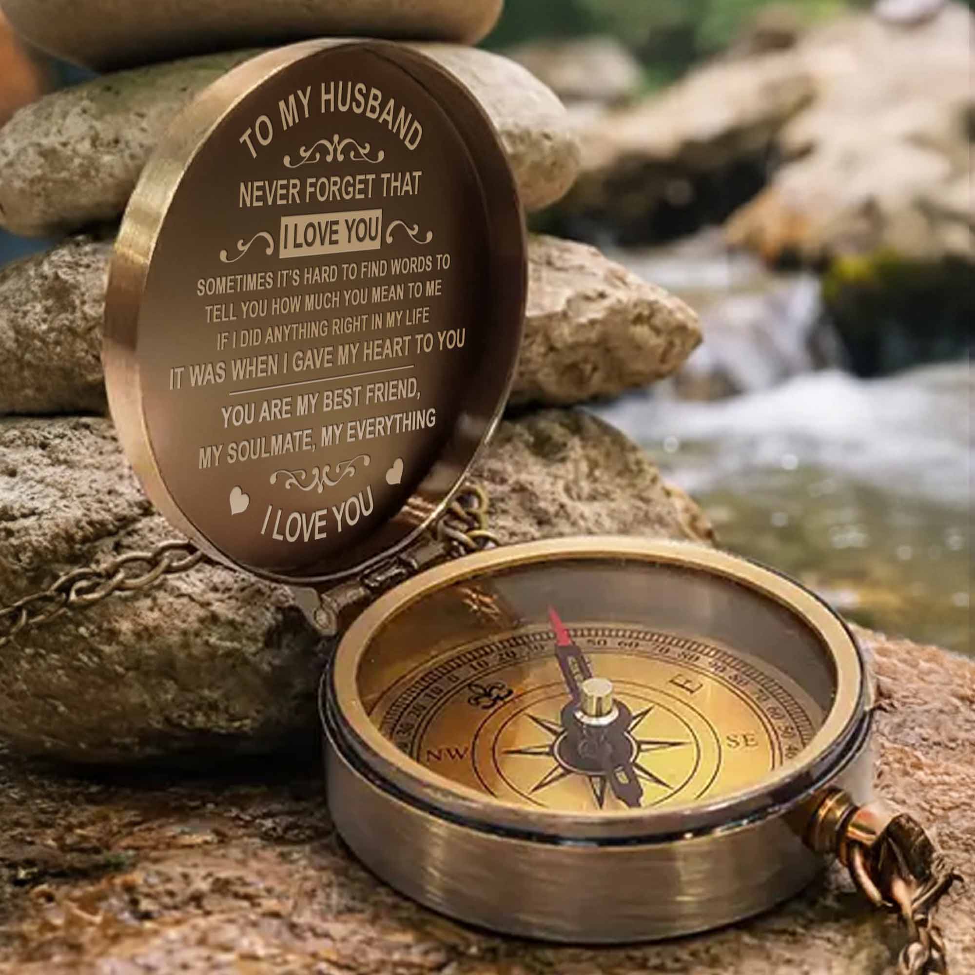 To My Husband Never Forget I Love You Heart And Swirl Engraving - Personalized Engraved Brass Compass - HSB087_ECPASS - Image 5