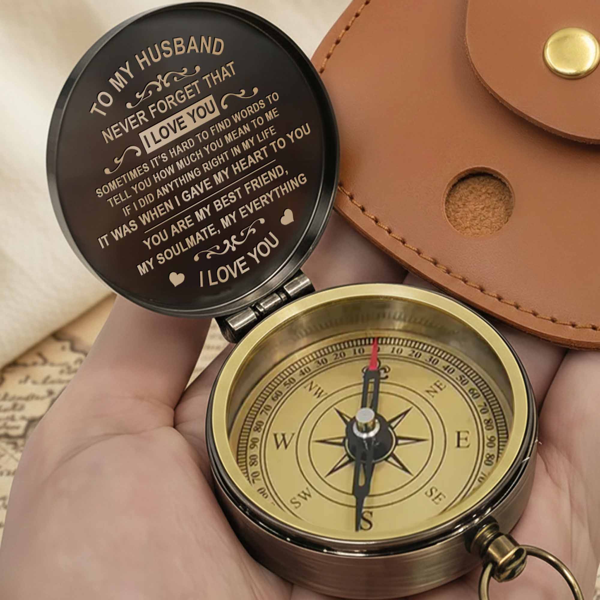 To My Husband Never Forget I Love You Heart And Swirl Engraving - Personalized Engraved Brass Compass - HSB087_ECPASS - Image 7